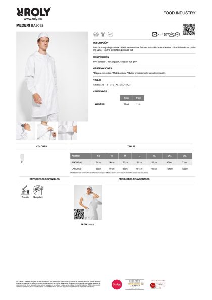 Bata Mederi Unisex Manga Larga