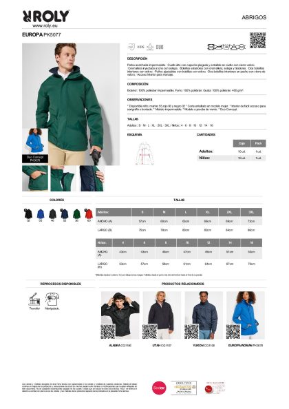 Parka Europa Hombre Acolchado Impermeable